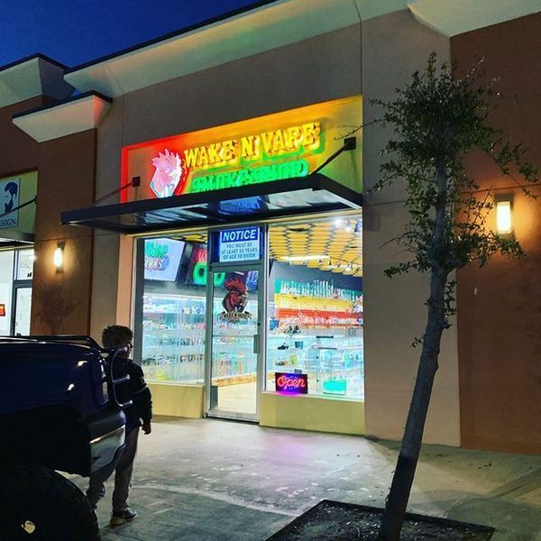 A brightly lit shop exterior, 