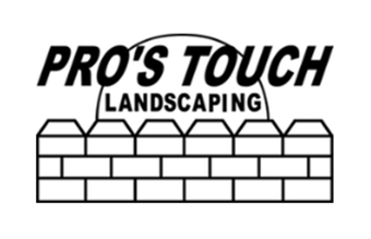 Logo for "Pro's Touch Landscaping" with the text above a graphic of a stylized brick wall.