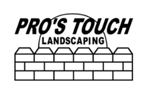Logo for "Pro's Touch Landscaping" with the text above a graphic of a stylized brick wall.