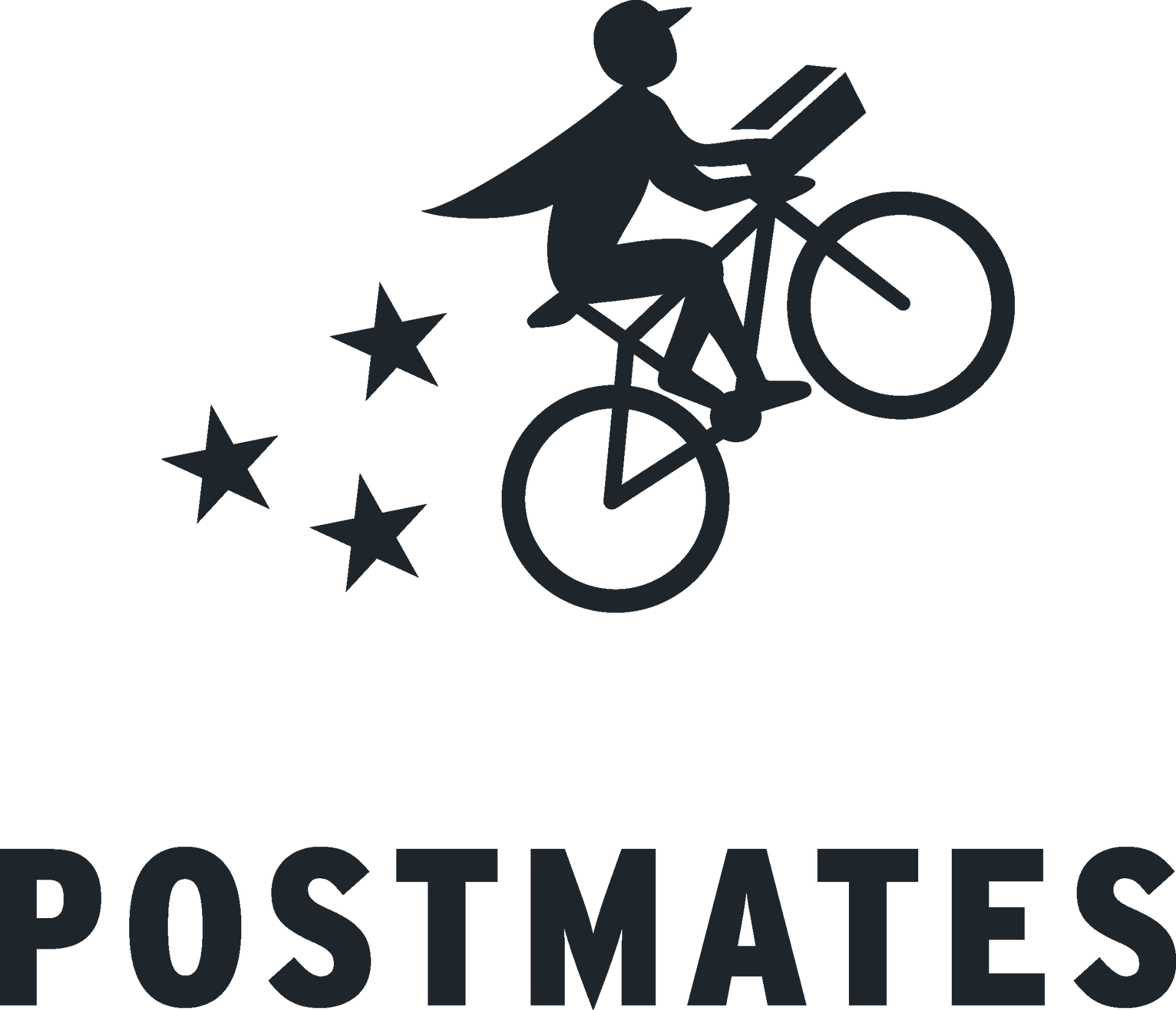 The logo for postmates shows a person riding a bike.