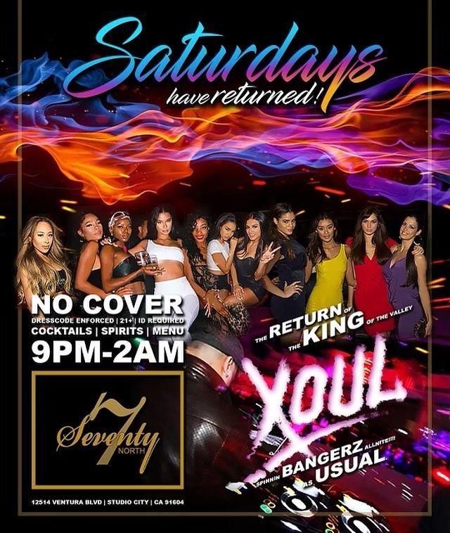 A group of women standing next to each other on a poster that says saturdays have returned