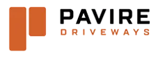 The Pavire Driveways logo features a burnt-orange stylized letter P beside the word "PAVIRE" in bold black, over "DRIVEWAYS."