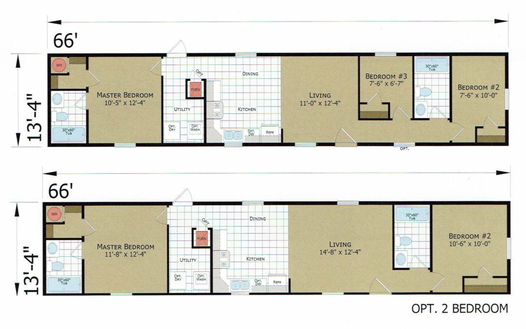 A floor plan of a mobile home with two bedrooms