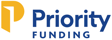 Priority Funding logo in blue and gold with stylized P icon on white background
