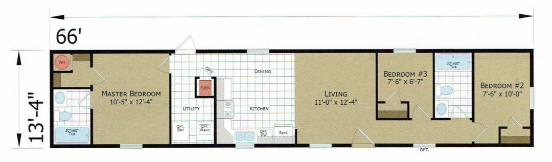 A floor plan of a home with three bedrooms
