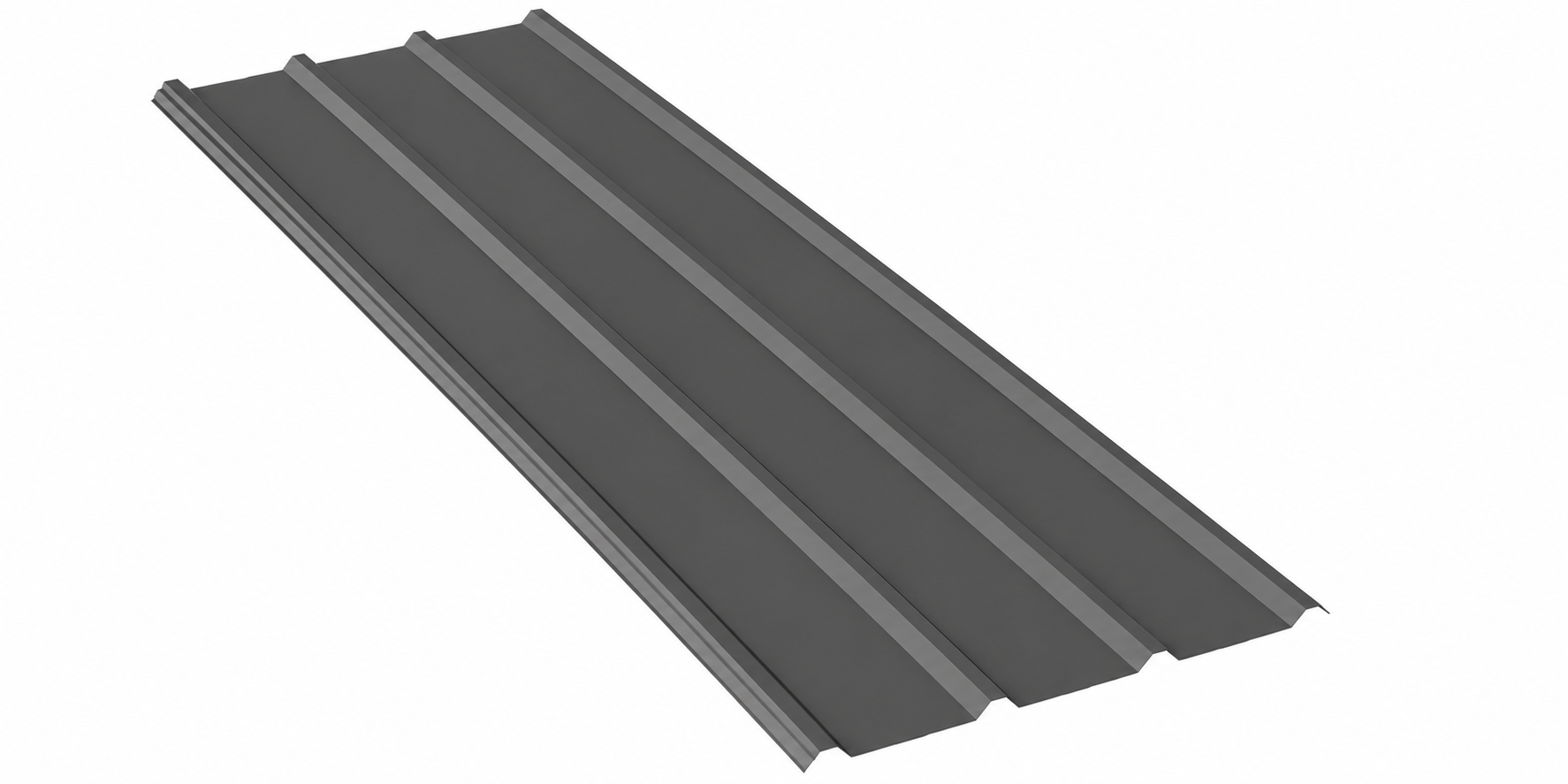 Gray corrugated metal roofing panel on a white background