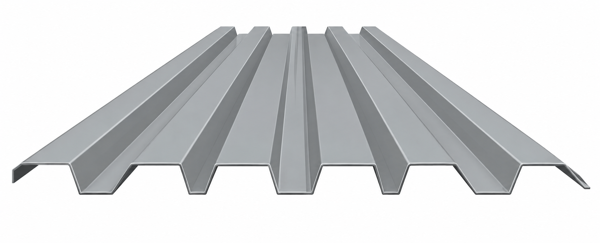 Gray corrugated metal roofing sheet viewed from above