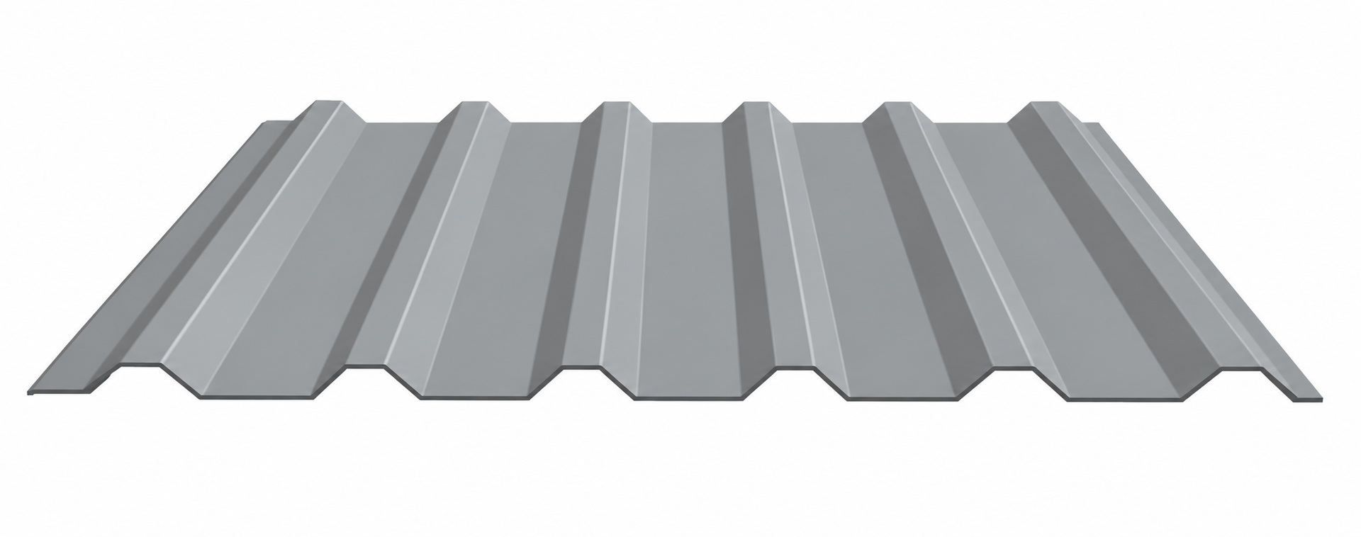 Gray corrugated metal roofing sheet on white background