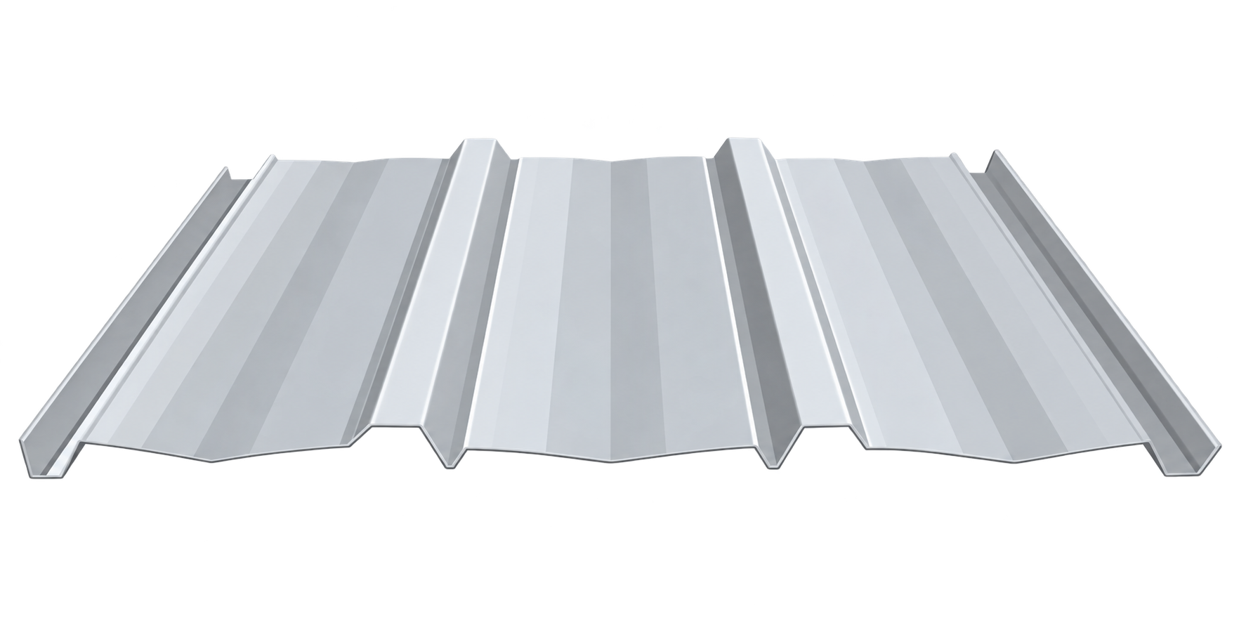 Gray corrugated metal roofing sheet with ridged profile on a white background