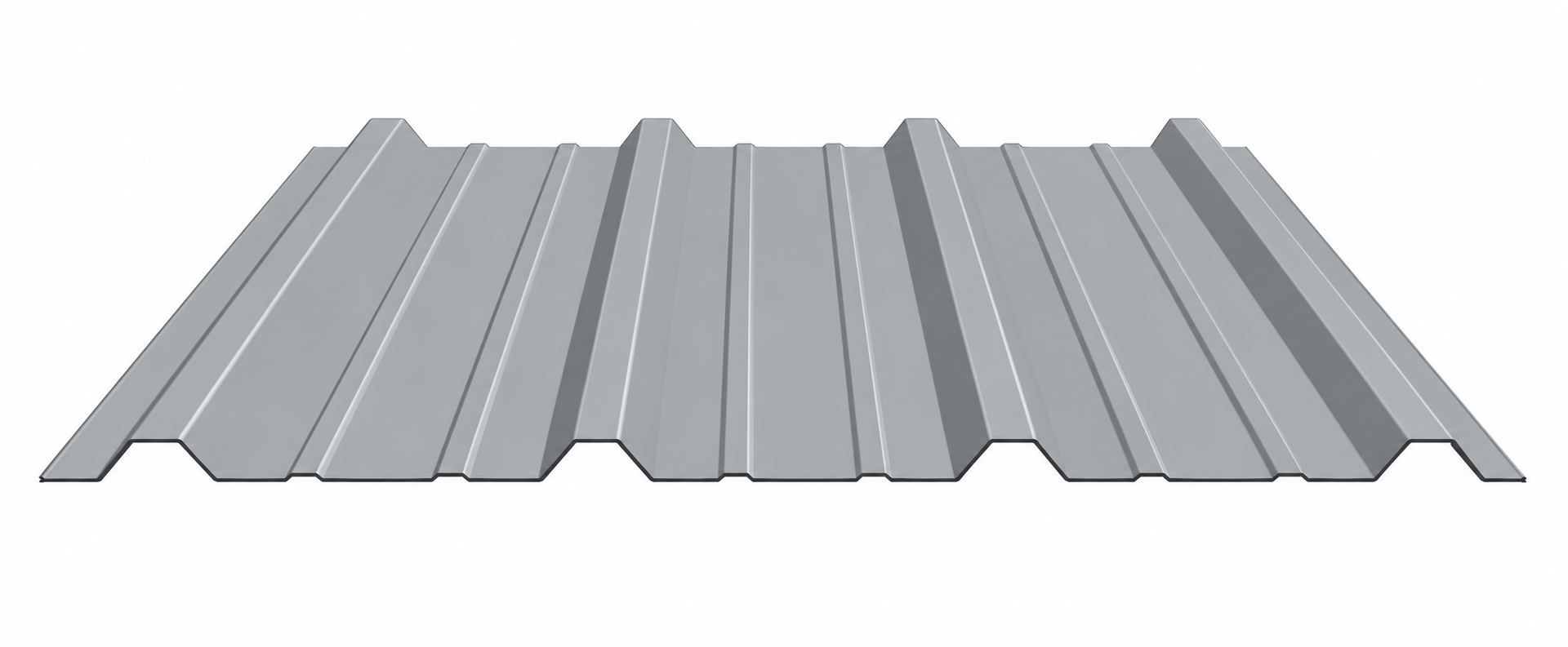 Gray corrugated metal roofing sheet with raised ridges