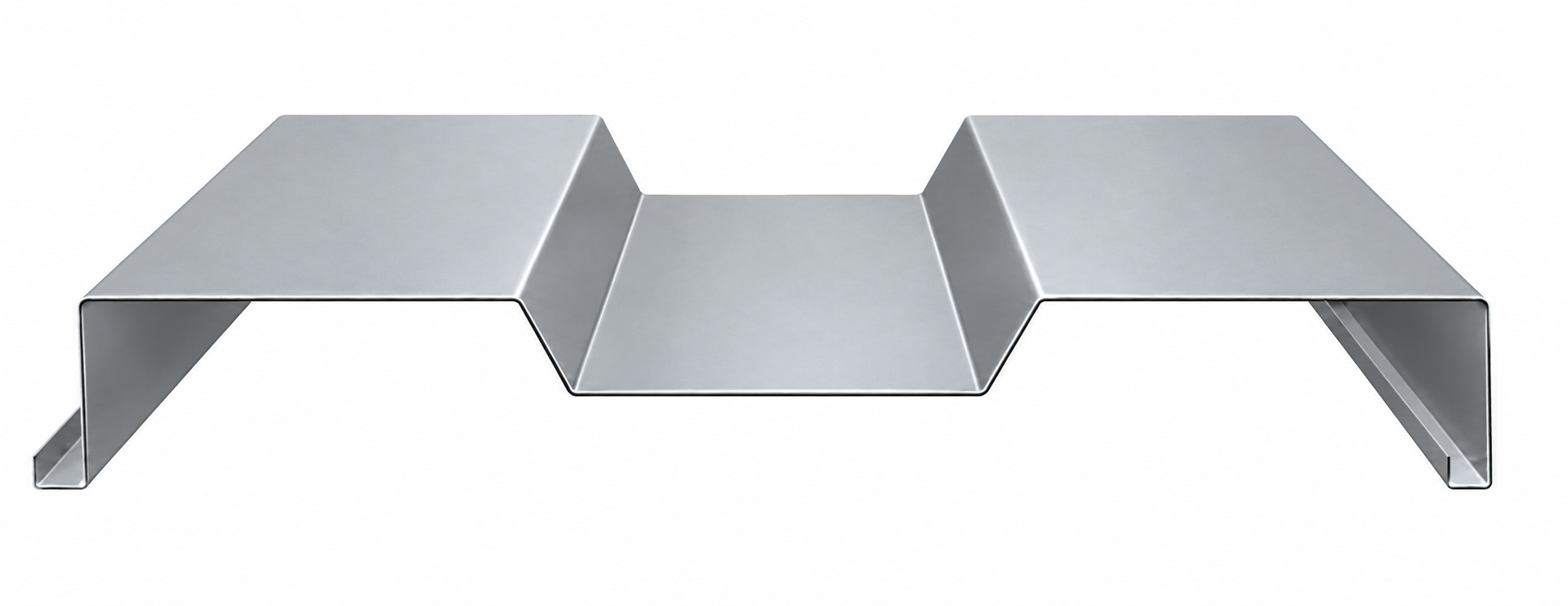Gray 3D geometric bridge-like structure with a raised center section and sloped sides