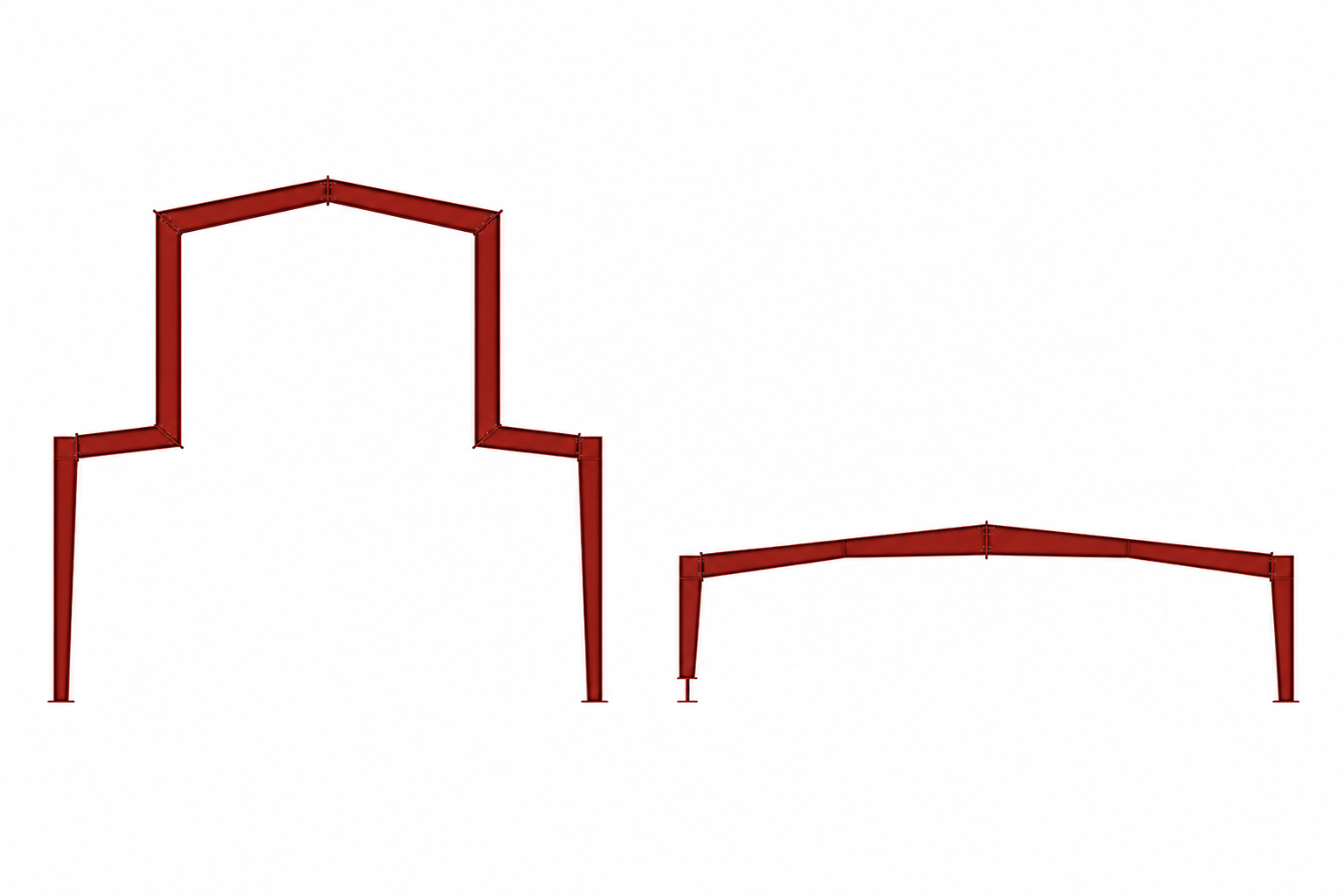 Two red outline shapes: a tall arch-like frame and a low curved frame on a white background