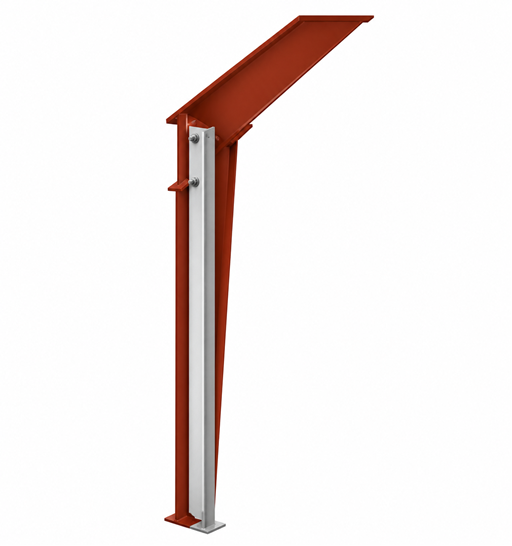 Brown and white metal bracket with a slanted top panel