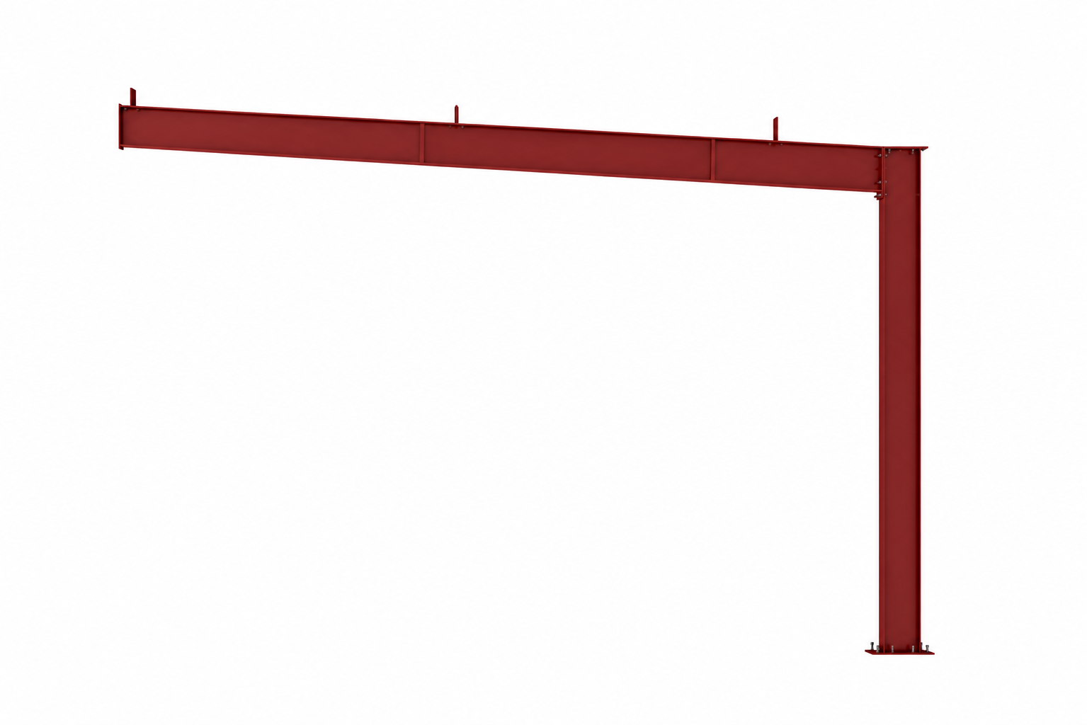 Brown L-shaped metal bracket with a horizontal arm and vertical leg on a white background