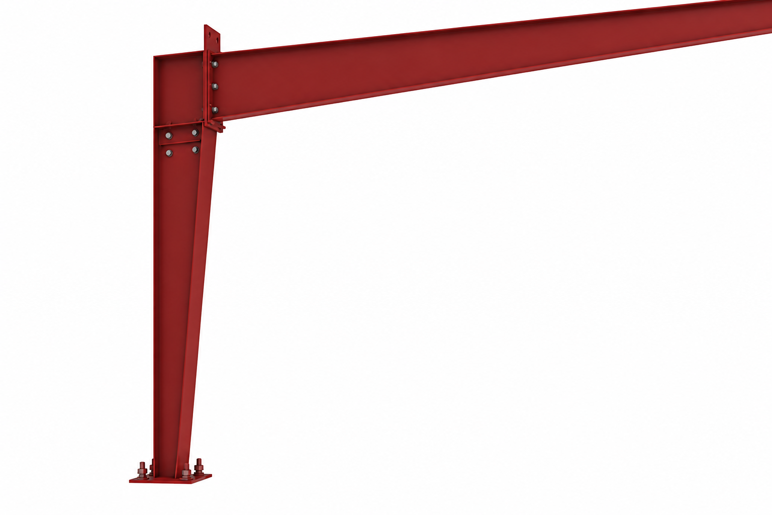 Brown arched wooden beam with vertical supports on both ends against a white background