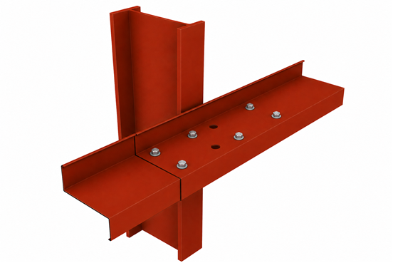 Orange steel post with two white beams passing through it