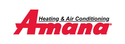 Amana Heating & Air Conditioning logo in red on a white background.