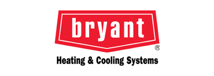 Bryant logo: Red, outlined hexagonal shape with bryant in white text above Heating & Cooling Systems.