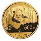 Gold coin with a panda, bamboo background, and 