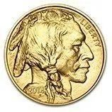 Gold coin with a Native American profile facing right and the word “Liberty” along the top edge