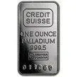 Credit Suisse one-ounce palladium bar with stamped text and serial number