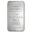 Credit Suisse 1 oz platinum bar with engraved text on a white background