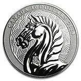 Black and white Canadian dollar coin with a polar bear design and maple leaves