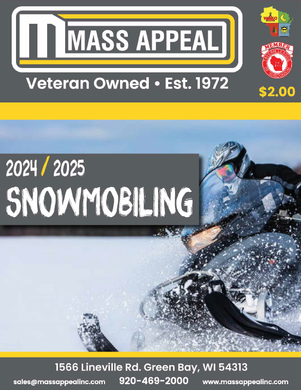 A poster for mass appeal showing a man on a snowmobile