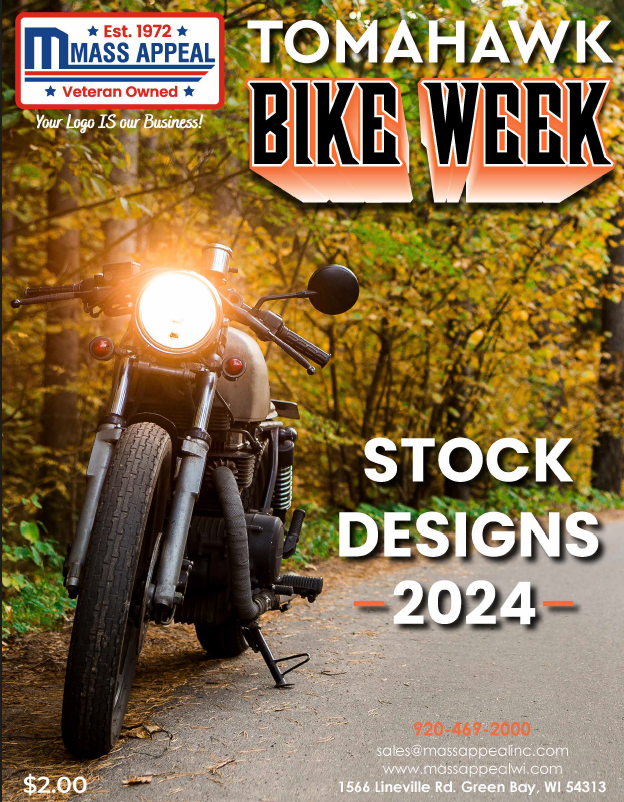 A motorcycle is on the cover of a magazine called tomahawk bike week.