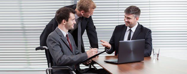 Injured person talking with attorney