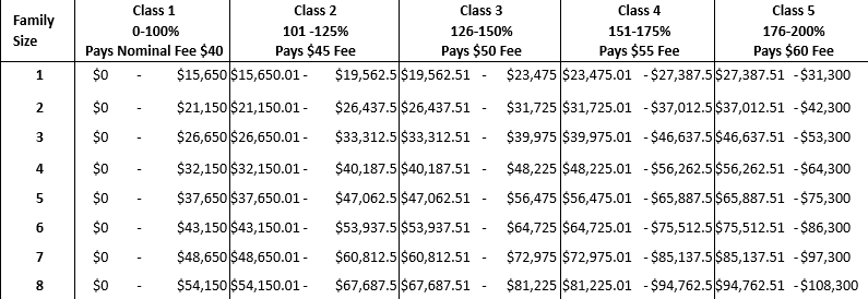 Blurred table of class sizes and scores with several columns of numeric values.