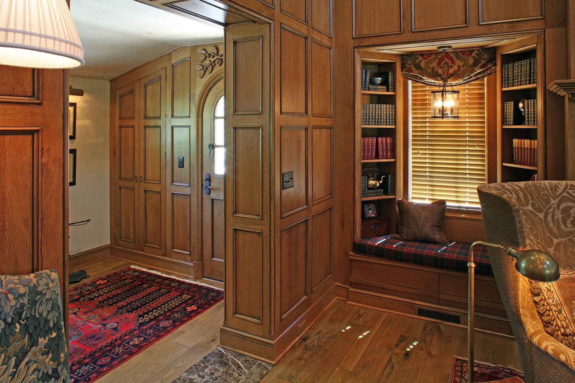 Interior remodeling - custom wood paneled study and foyer