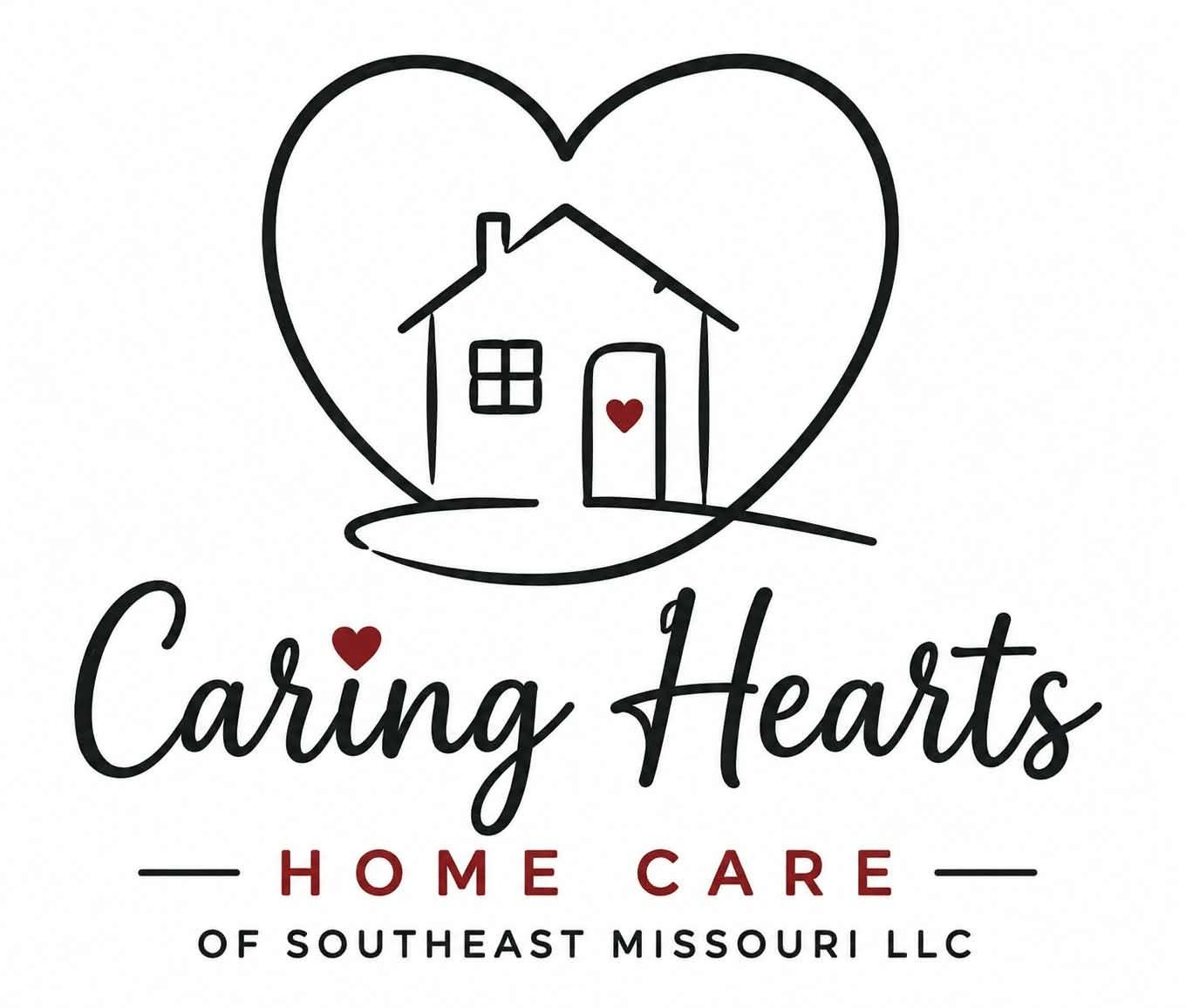Logo for Caring Hearts Home Care of Southeast Missouri LLC with a house inside a heart
