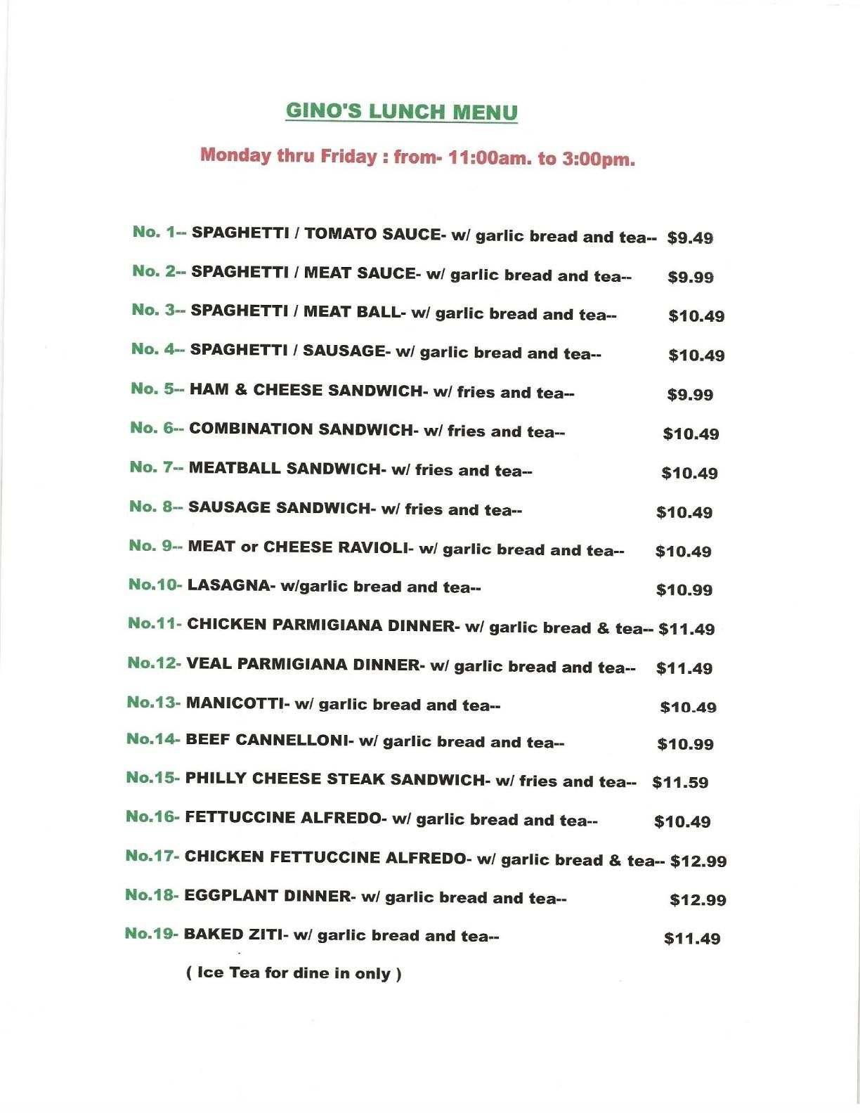 lunch menu