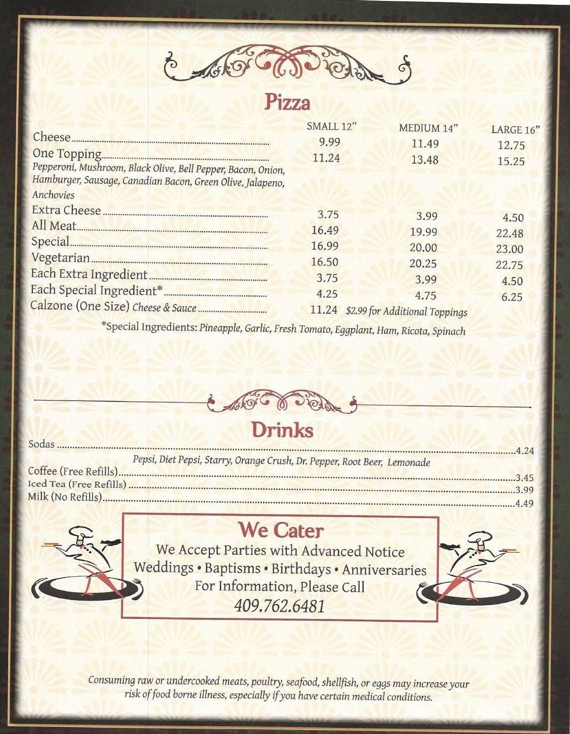 pizza menu