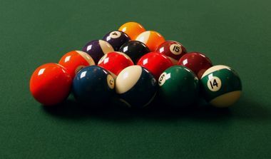 Pool balls set up for a game of pool