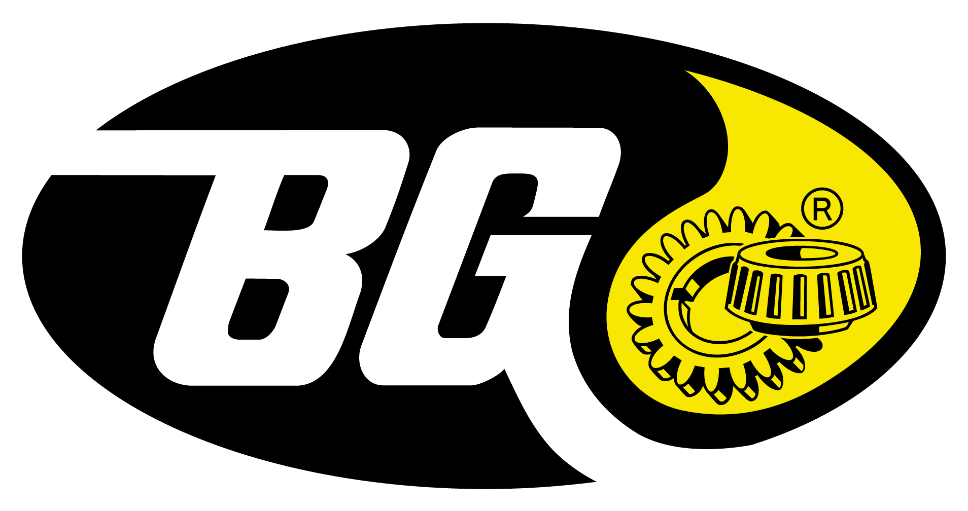 A black and yellow logo for a company called bg