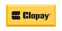 Clopay logo on a gold rectangular background