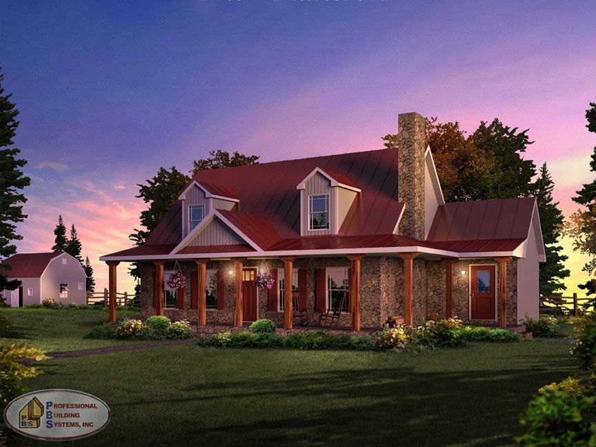 An artist 's impression of a house with a large porch