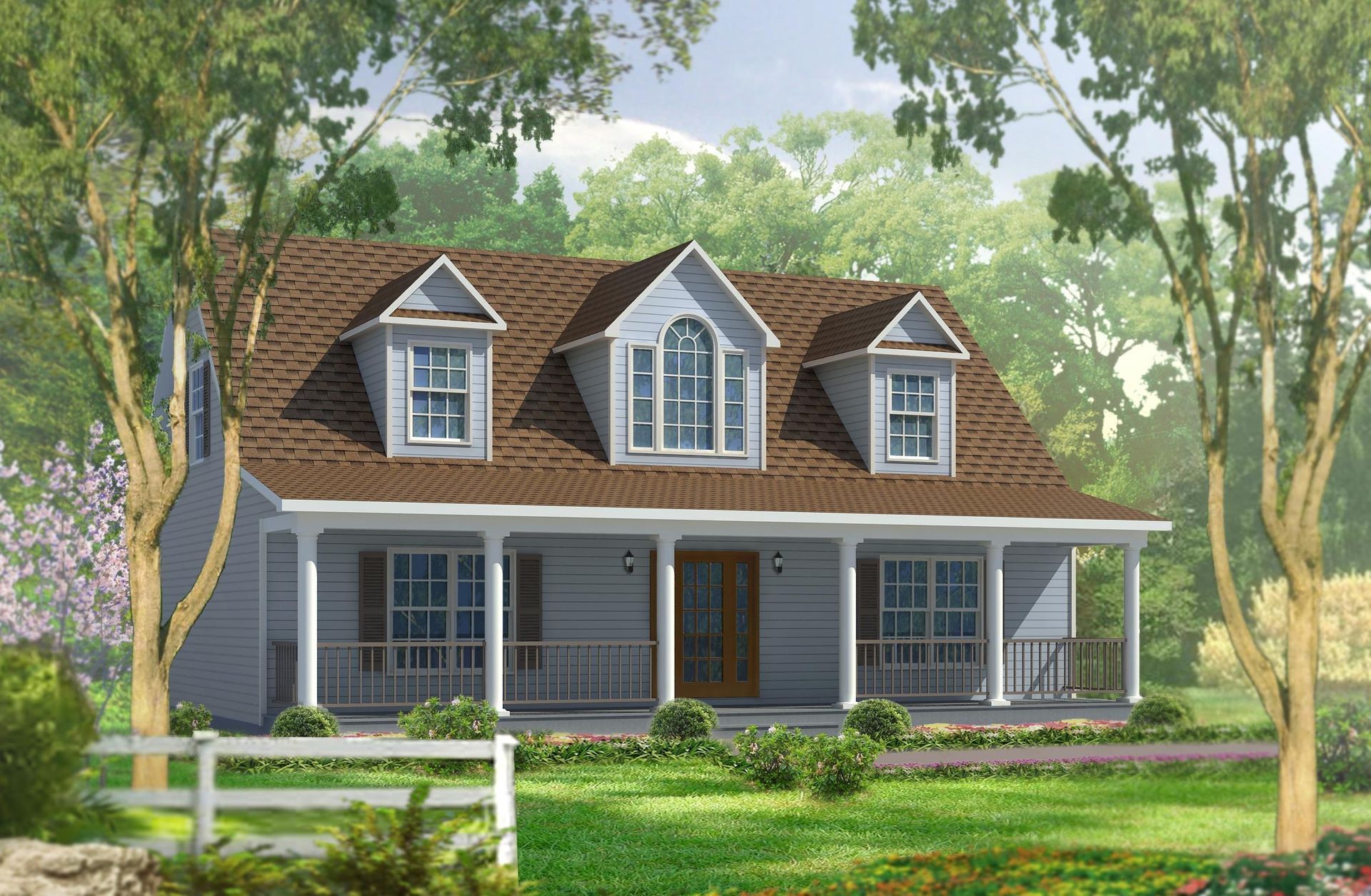 An artist 's impression of a house with a porch