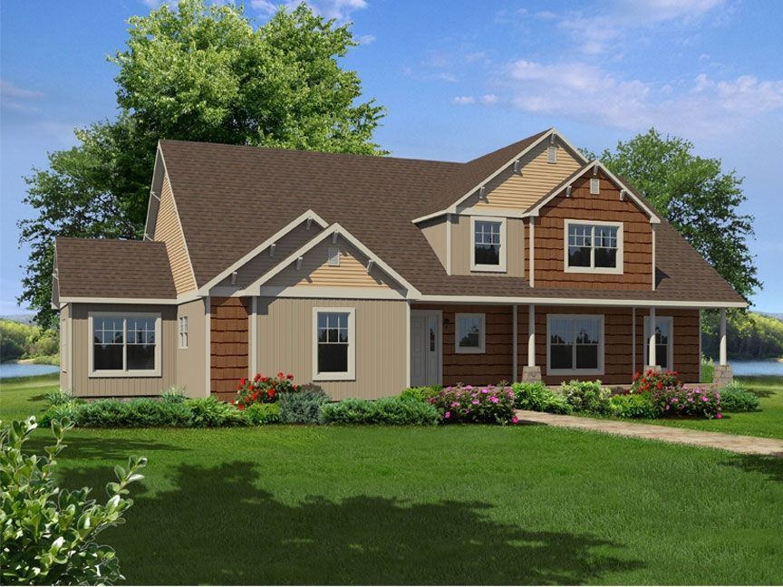 An artist 's impression of a house with a brown roof