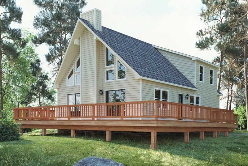 A large house with a large deck in front of it