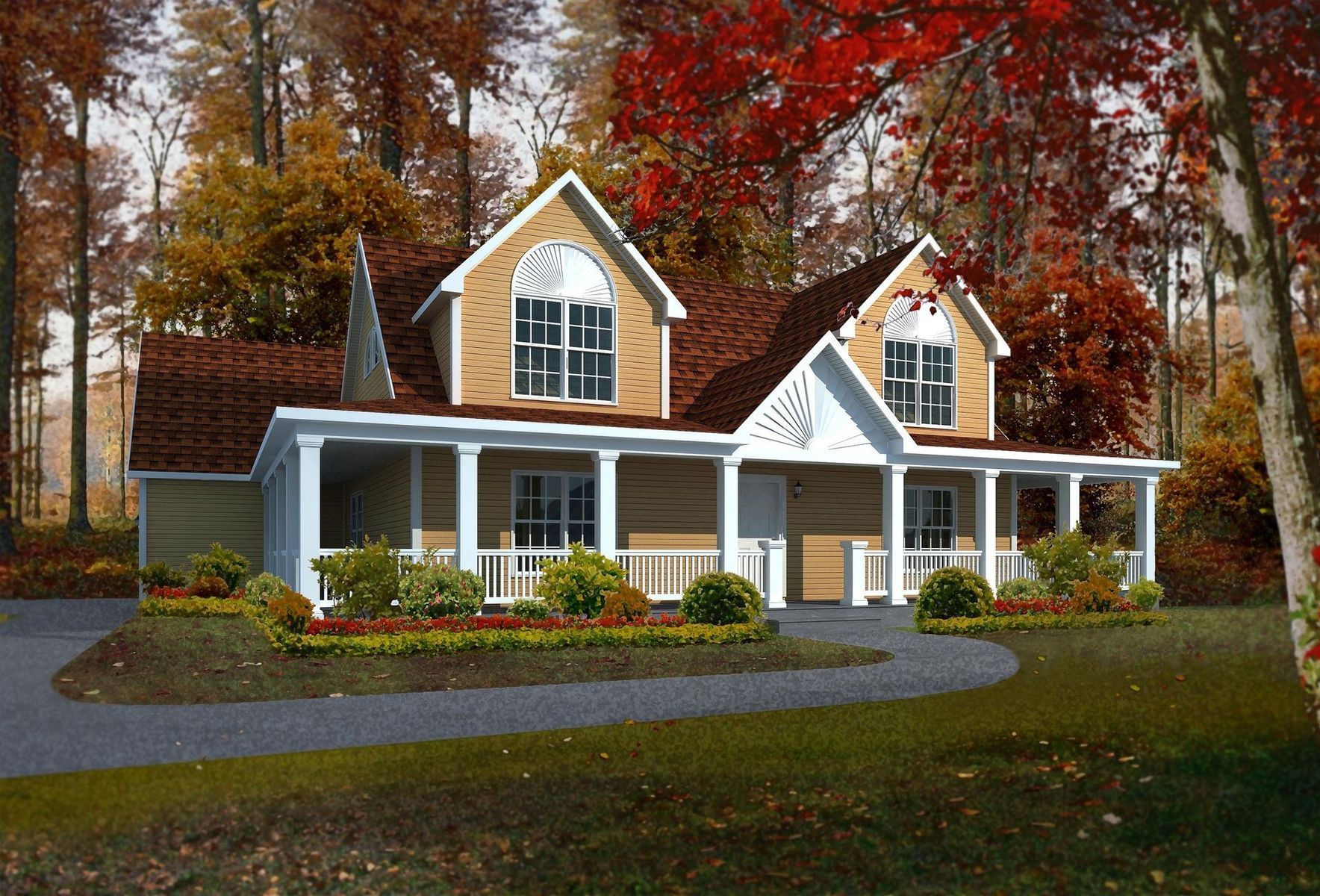 An artist 's impression of a house with a large porch