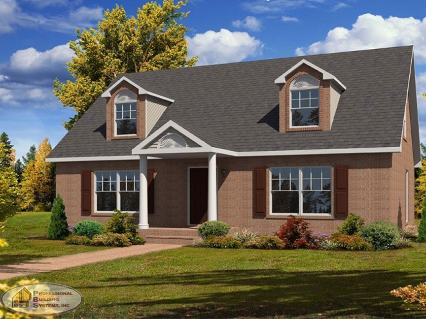 An artist 's impression of a brick house with a black roof