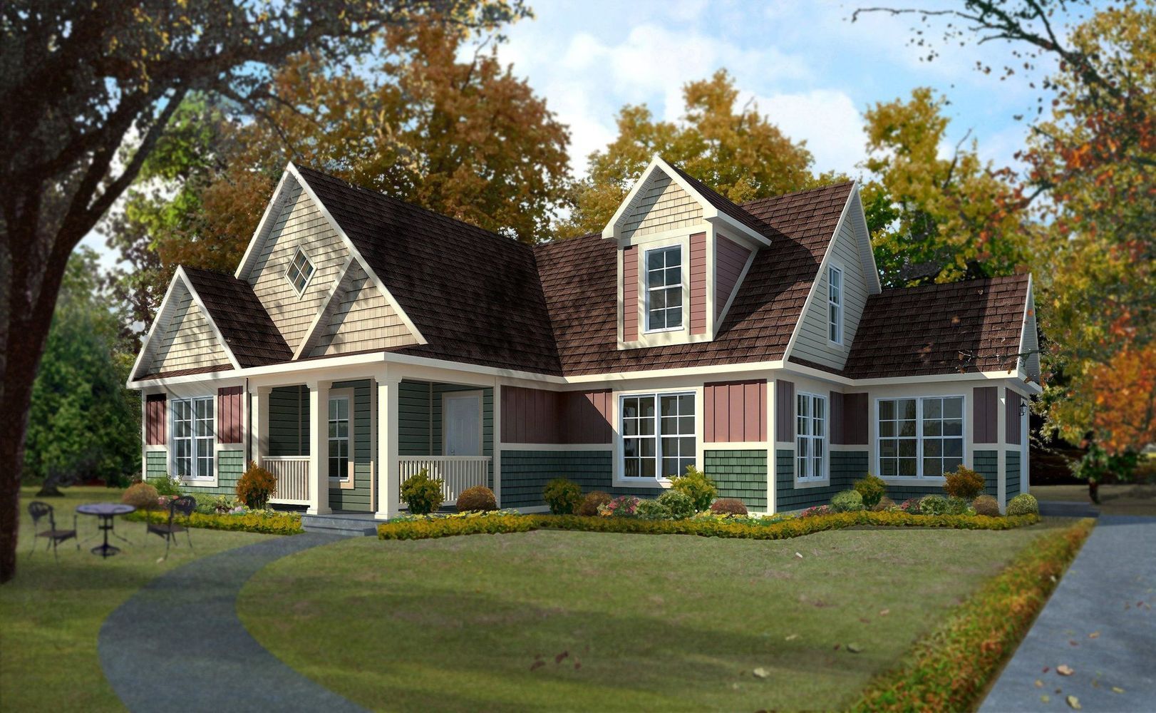 An artist 's impression of a house with a large porch