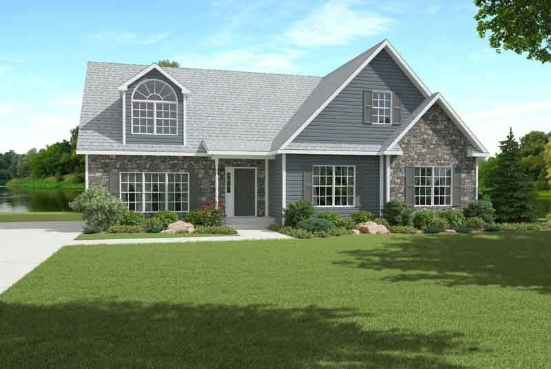 An artist 's impression of a house with a large lawn in front of it.