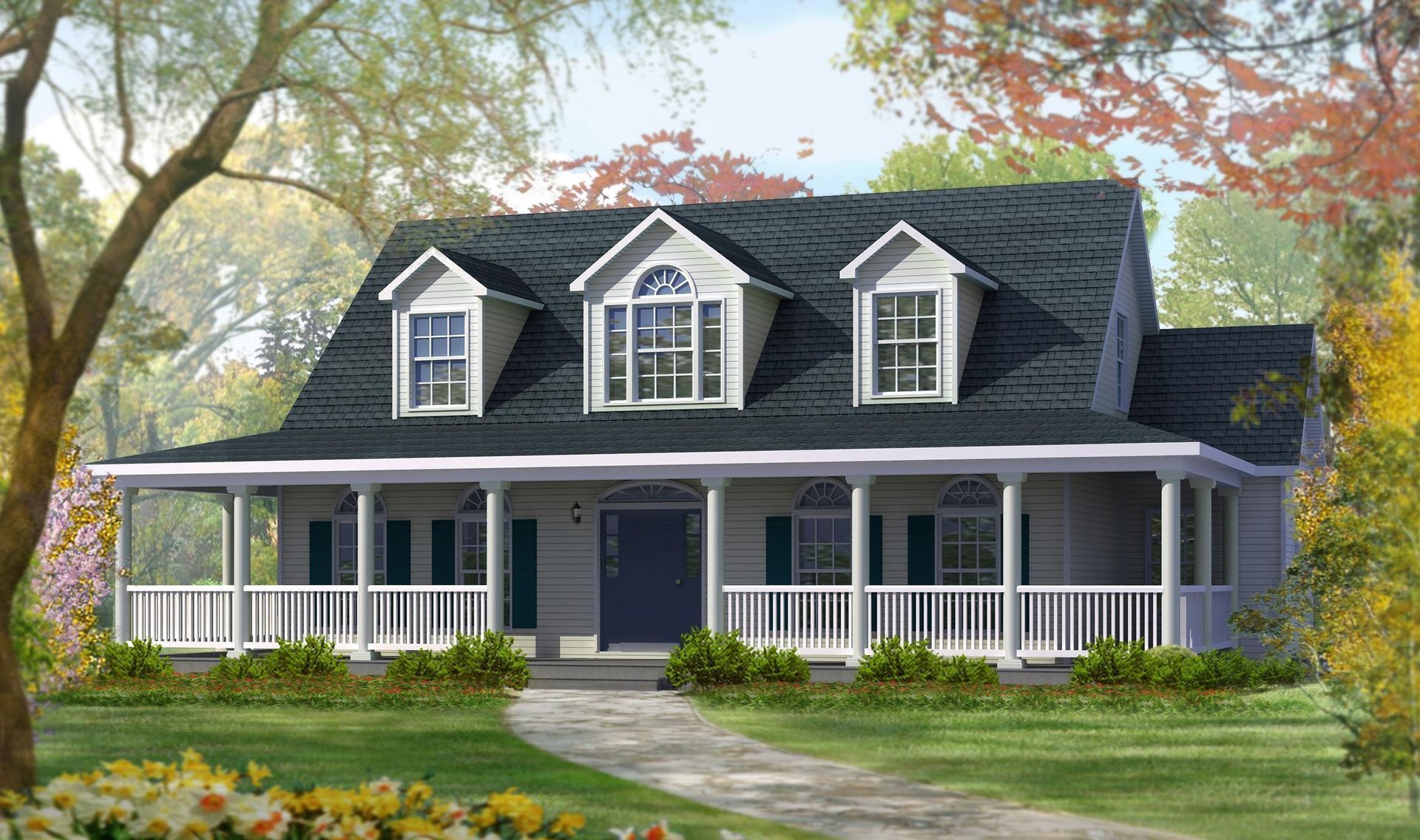 An artist 's impression of a house with a large porch