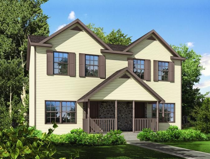 An artist 's impression of a house with a porch