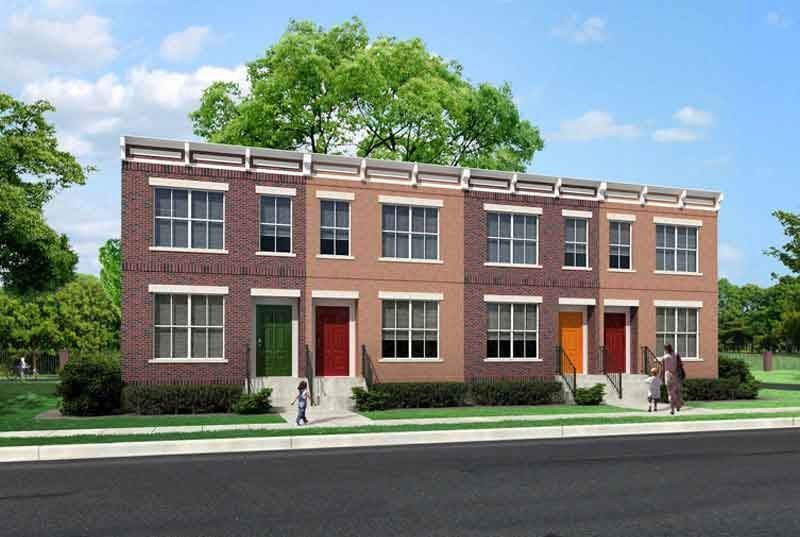 An artist 's impression of a row of apartment buildings