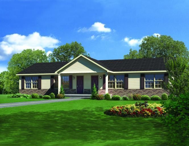 An artist 's impression of a house with a black roof